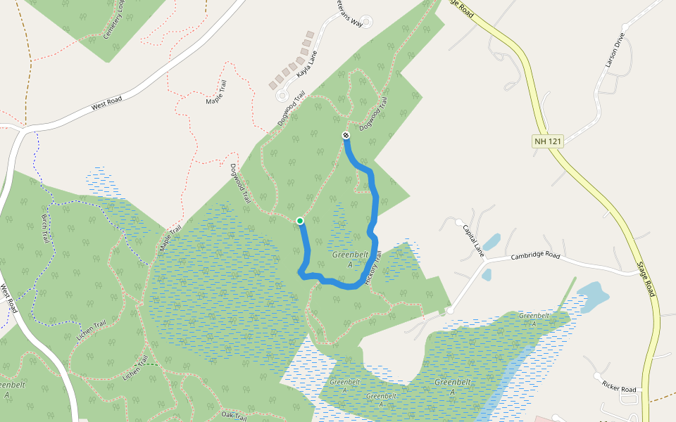 Hickory Trail walking route map in Hampstead