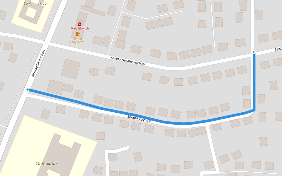 Shodlik ko‘chasi walking route map in Beshkent