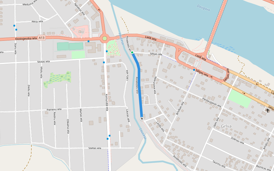 Aiviekstes iela walking route map in Daugavpils