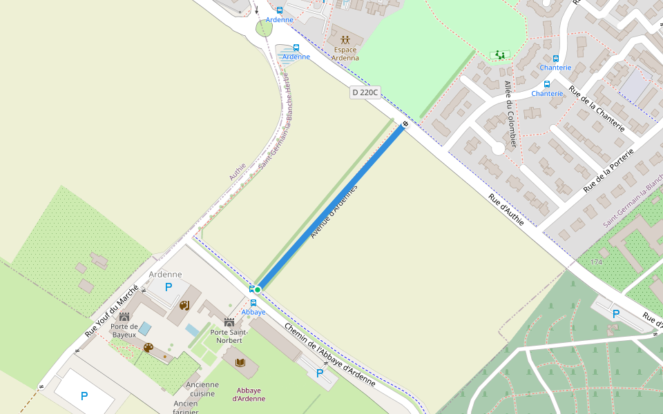 Avenue d'Ardennes walking route map in Saint-Germain-la-Blanche-Herbe