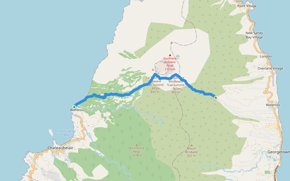 La Soufriere Volcano Trail walking route map in Richmond