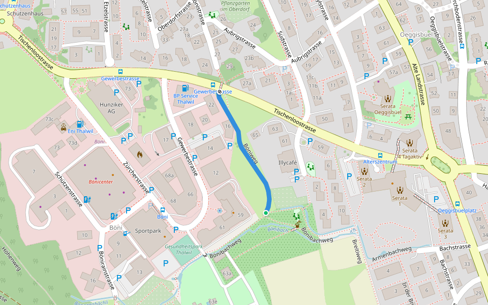 Böniweg walking route map in Thalwil