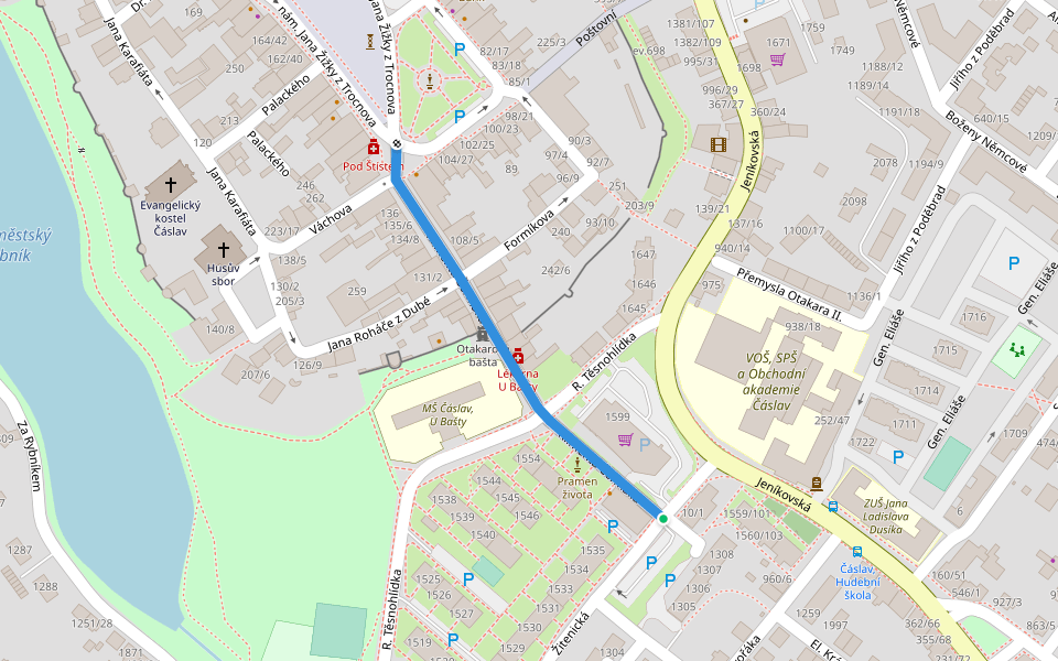 Klimenta Čermáka walking route map in Čáslav