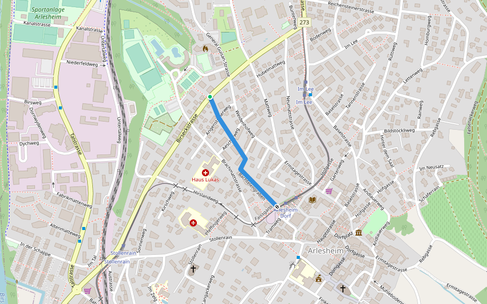 Bachtelengrabenweglein walking route map in Arlesheim