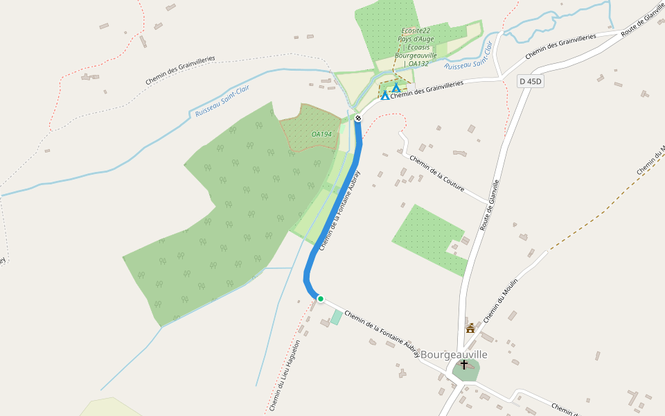 Chemin de la Fontaine Aubray walking route map in Bourgeauville