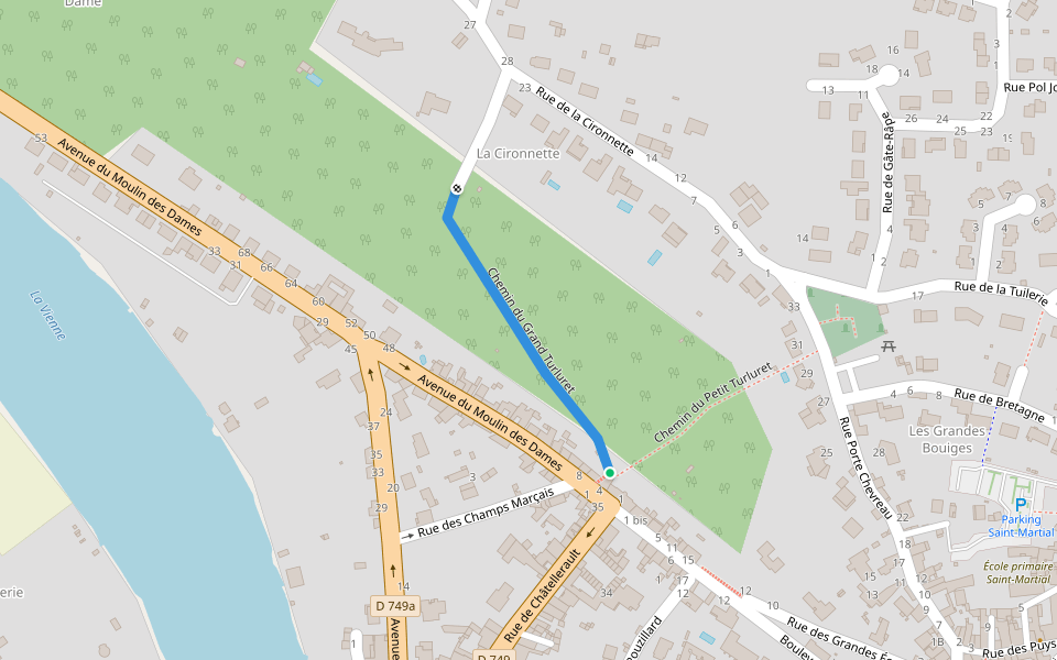 Chemin du Grand Turluret walking route map in Chauvigny