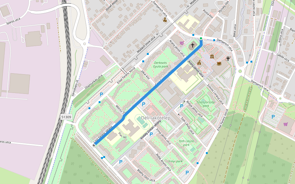 Liszt Ferenc sétány walking route map in Százhalombatta