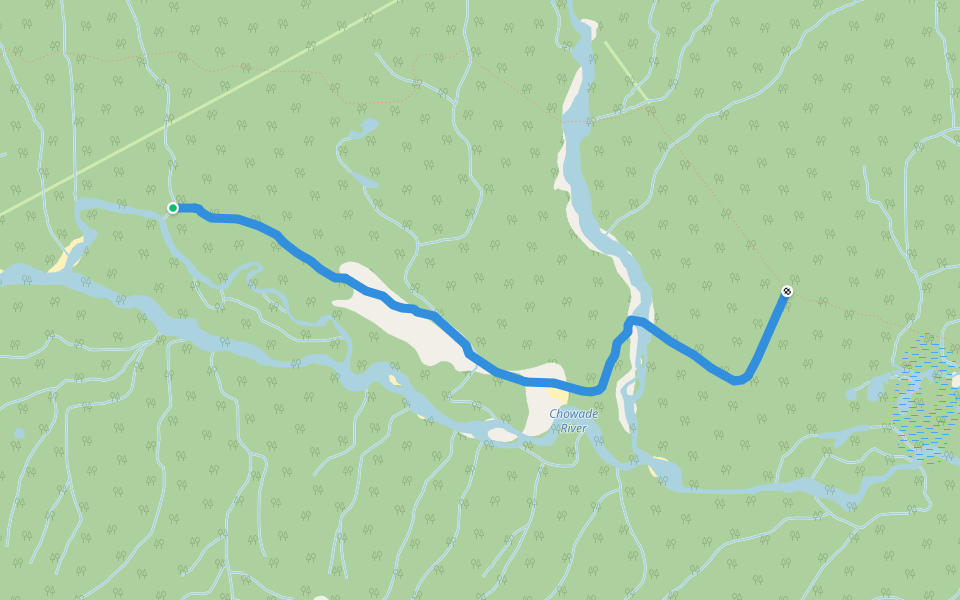Chowade River Trail walking route map in Pink Mountain