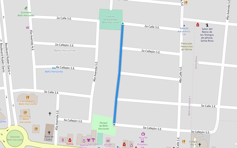 47a Avenida S.E. walking route map in Managua