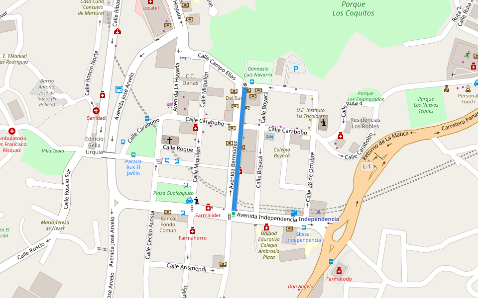 Avenida Bermúdez walking route map in Los Teques