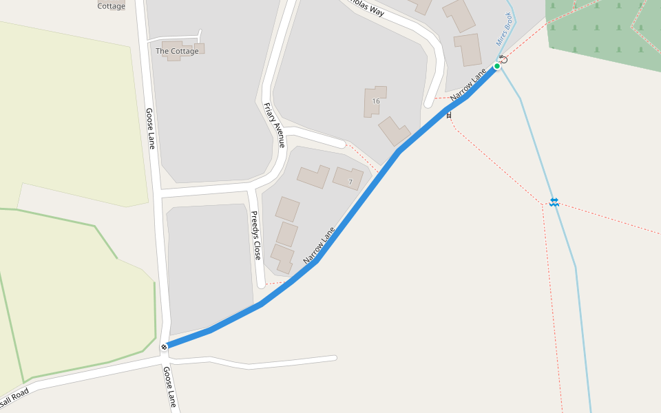 Narrow Lane walking route map in Abbots Bromley