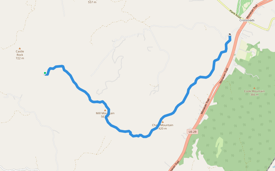 Chalk Mountain Trail walking route map in North Garden