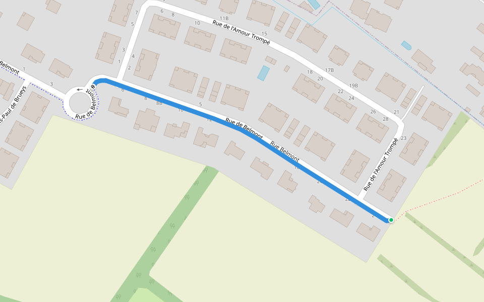 Rue Belmont walking route map in Cugnaux