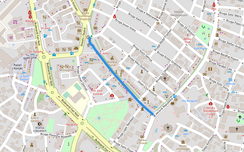 Shëtitorja Shën Gjergji walking route map in Korçë