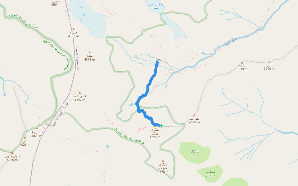 لشگرک walking route map in Dalir