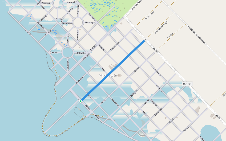 Avenida de Mayo walking route map in Villa Epecuén