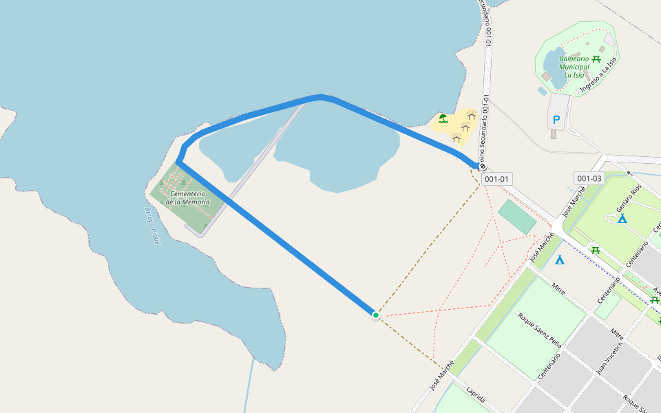 Camino al Cementerio de la Memoria walking route map in Carhué