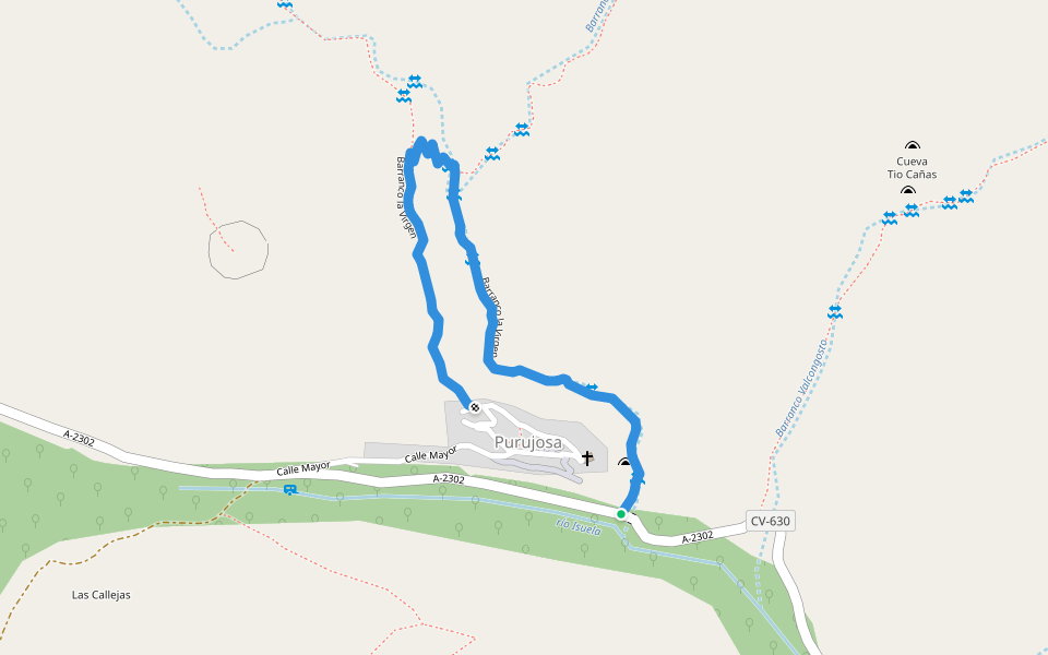Barranco la Virgen walking route map in Purujosa