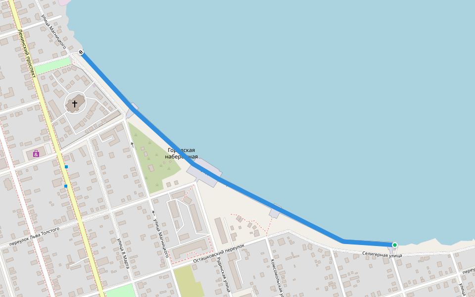 Городская набережная walking route map in Ostashkov