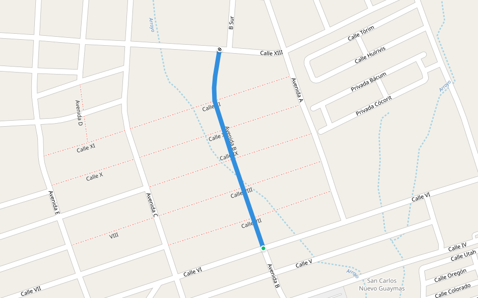 Avenida B walking route map in El Caballito