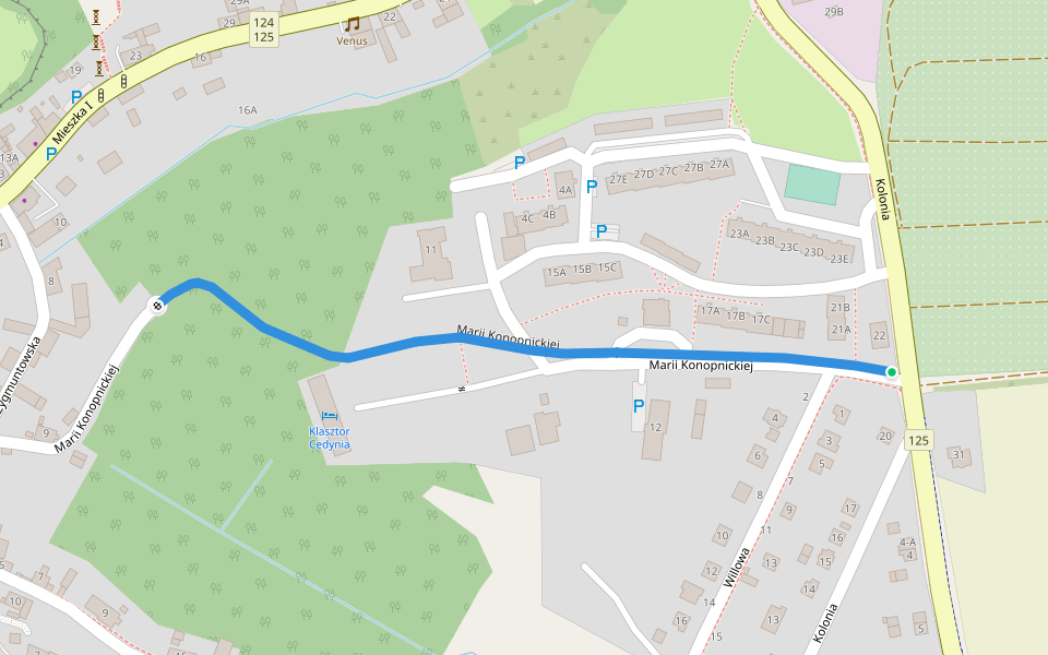 Marii Konopnickiej walking route map in Cedynia