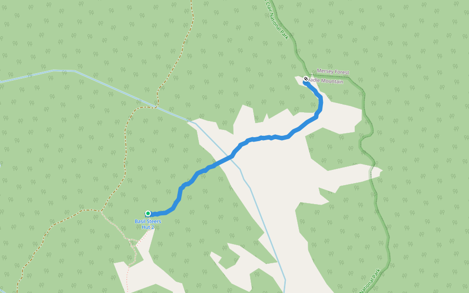 Basil Steers Hut 1 track walking route map in Cradle Mountain