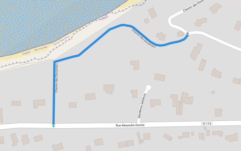 Chemin des Douaniers walking route map in Dieppe