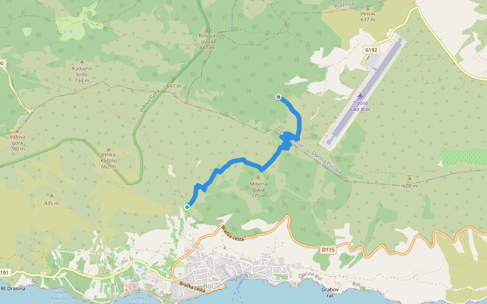 Mala staza walking route map in Bol
