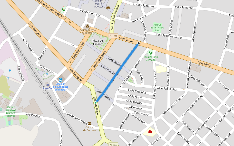 Calle José Sanz walking route map in Binéfar