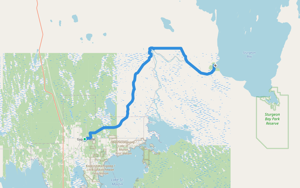 Snoman Trail walking route map in Gimli