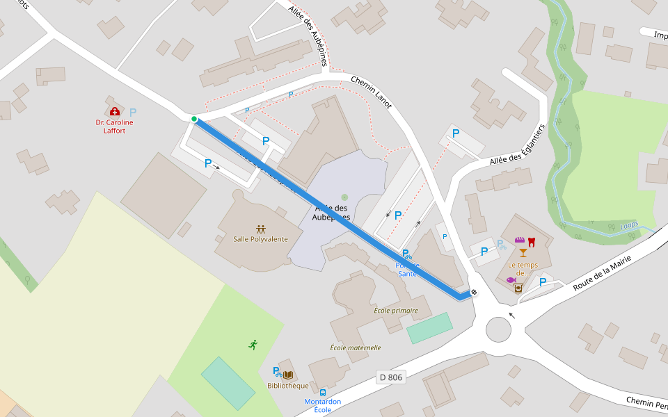 Allée des Aubépines walking route map in Montardon