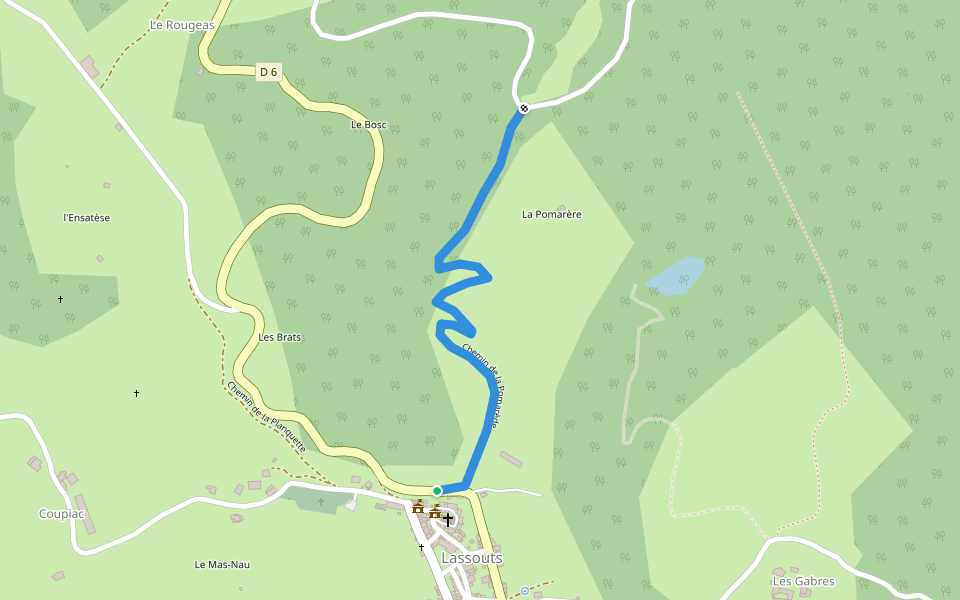 chemin de la Pomarède walking route map in Lassouts