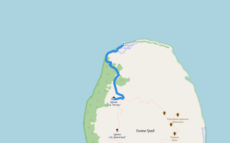 Пристаниште „Св. Петар“ - Црква „Св. Петар“ walking route map in Konjsko