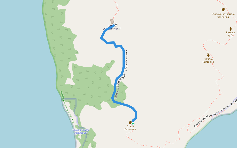 Црква „Св. Димитриј“ - Стара базилика walking route map in Konjsko