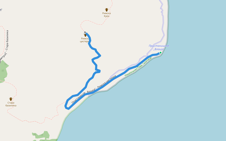 Пристаниште „Влаија“ - Римска цистерна walking route map in Konjsko