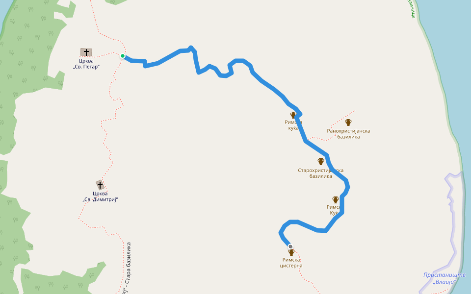 Црква „Св. Димитриј“ - Римска цистерна walking route map in Konjsko