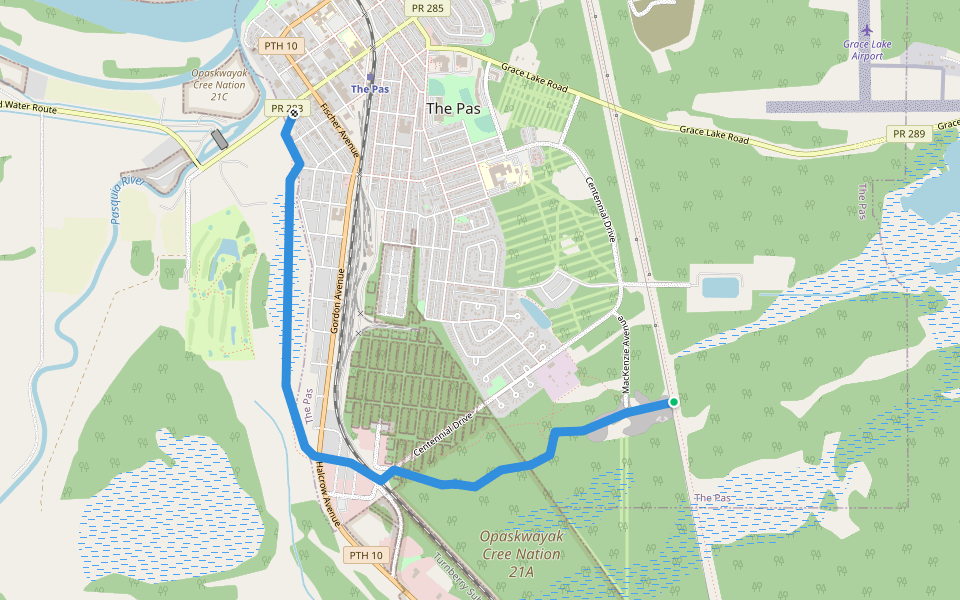 Snoman Trail walking route map in The Pas