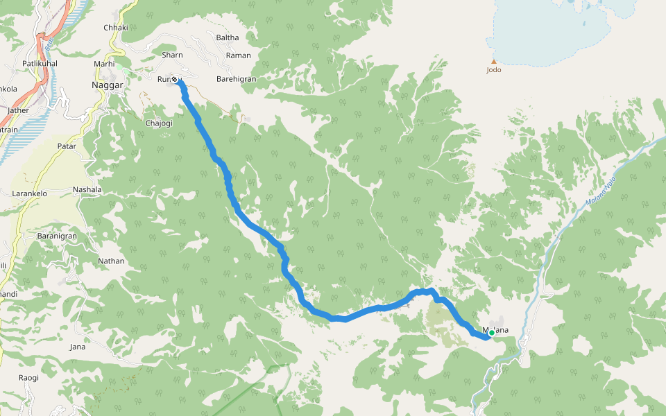 Rumsu - Malana walking route map in Malana