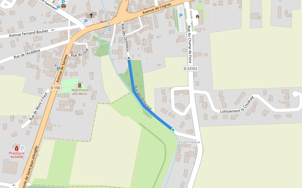 Rue des Ormeaux walking route map in Saint-Hilaire-de-Villefranche