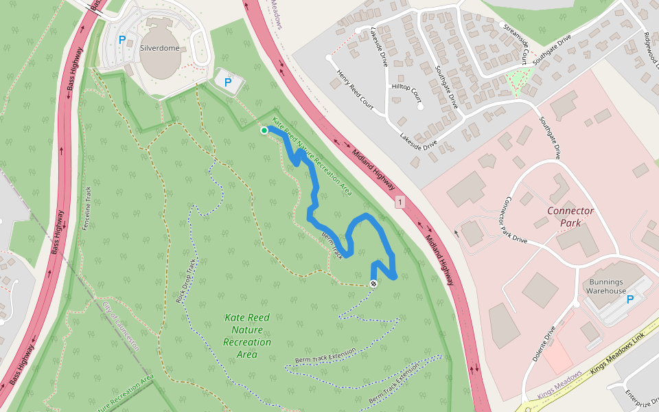 Berm Track walking route map in Kings Meadows