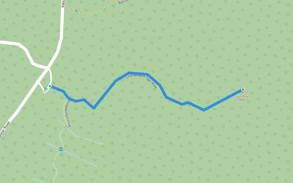 Lindsay Rock Tops Walk walking route map in Kaputar