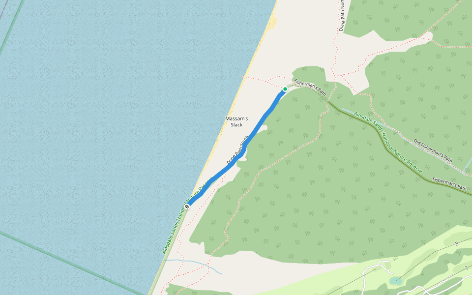 Dune Path South walking route map in Formby