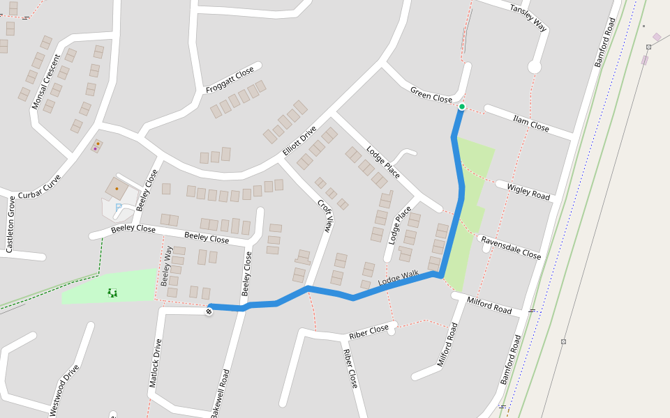 Lodge Walk walking route map in Inkersall