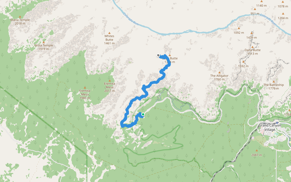Hermit Trail walking route map in Grand Canyon Village