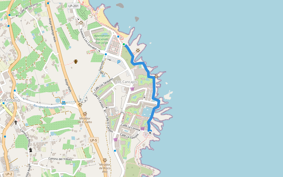 Paseo Litoral de Los Cancajos walking route map in Breña Baja