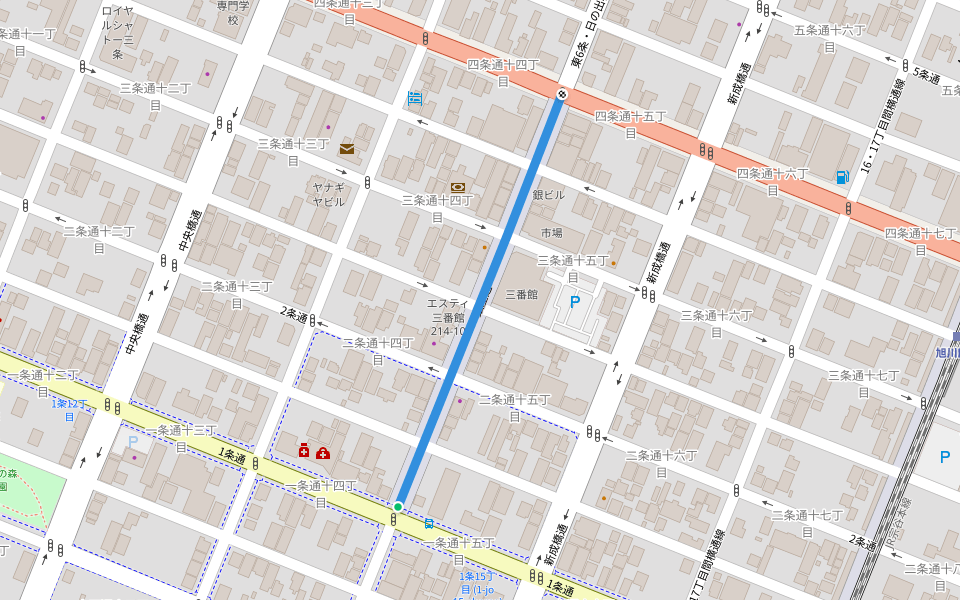 銀座通 walking route map in Asahikawa