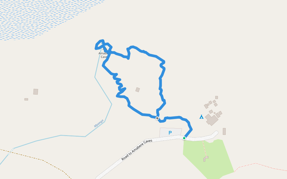 Path to Amabere Waterfall & Caves walking route map in Nyakasura