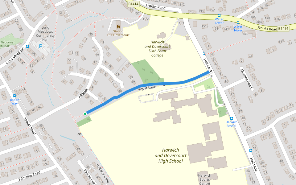 Squat Lane walking route map in Harwich