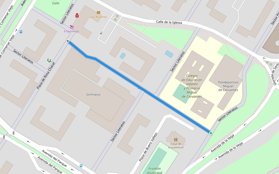 Plaza de Miguel Delibes walking route map in Tres Cantos