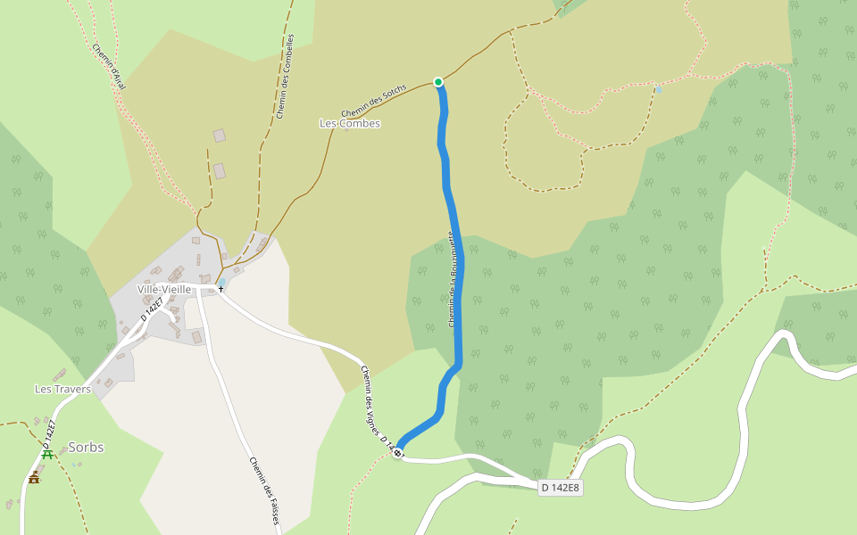 Chemin de la Bouziguette walking route map in Sorbs